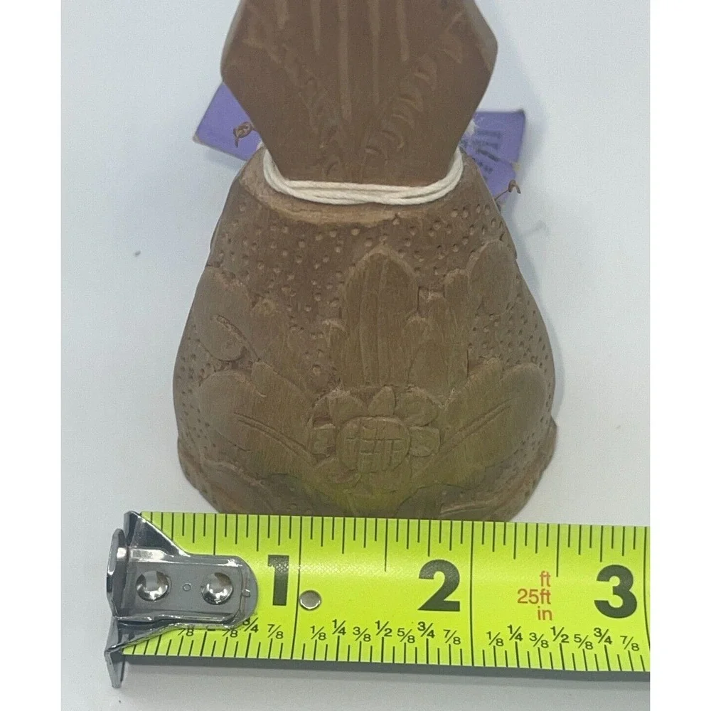 Wooden Indonesian Bali Flower Hand Carved Bell 5